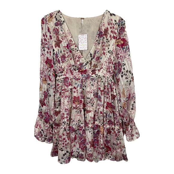 Free People Closer To The Heart Mini Dress Small NWT Cream Pink Floral Boho - Picture 2 of 7